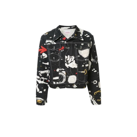 Loverboy Cropped Asteroids Print Denim Jacket - Picture 1 of 9
